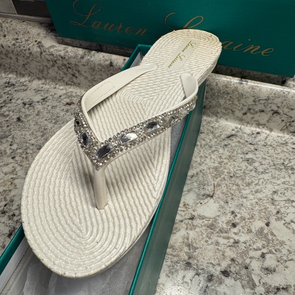 Lauren Lorraine White Crystal Sandals.
